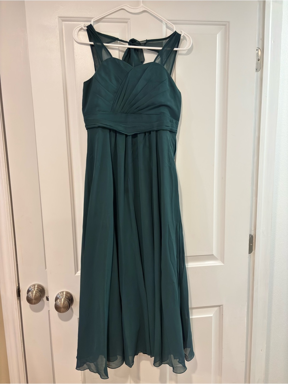 Girls Formal Teal Chiffon Dress with Bow Back